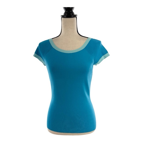 Ann Taylor Blue Cap Sleeve Knit Top Size Small - Picture 13 of 13